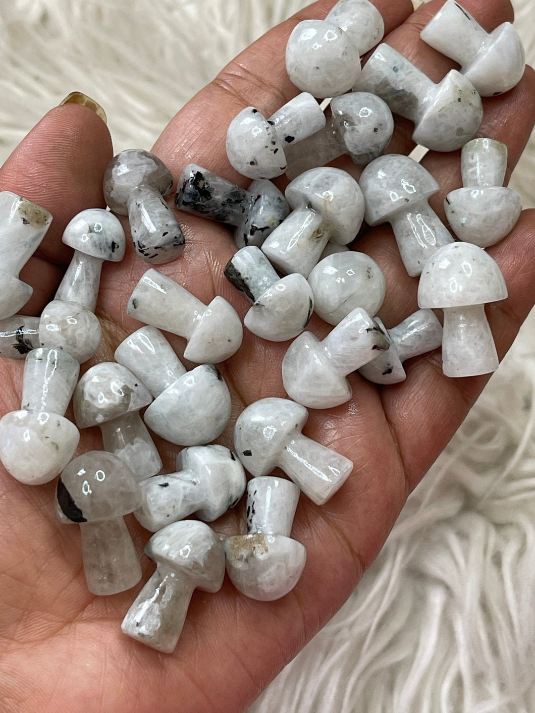 One Mini Rainbow Moonstone Mushroom