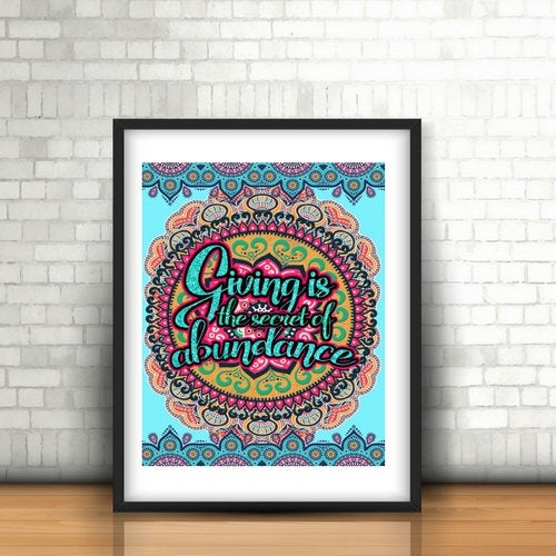 Giving Art Print,Abundance wall art,Prosperity abundance,Thanksgiving,Thanksgiving decor,Wall art mandala,Boho girl wall art,Colorful Art