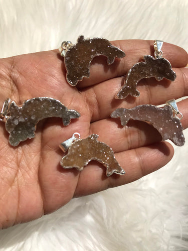 Raw Amethyst Dolphin Crystal Pendant In Sterling Silver-You choose