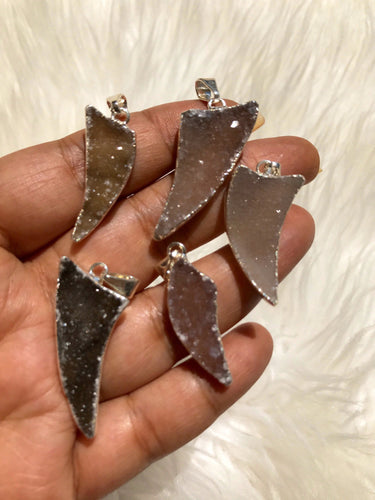 Raw Amethyst Druzy Shark Tooth Crystal Pendant In Sterling Silver-you choose