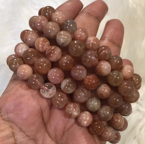 One 8mm Gemmy Sunstone beaded gemstone Bracelet
