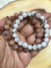One Set of 8mm Rainbow Moonstone & sunstone beaded gemstone Bracelet