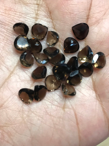 Three 6mm Gemmy Smoky Quartz faceted hearts