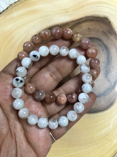 One Set of 8mm Rainbow Moonstone & sunstone beaded gemstone Bracelet