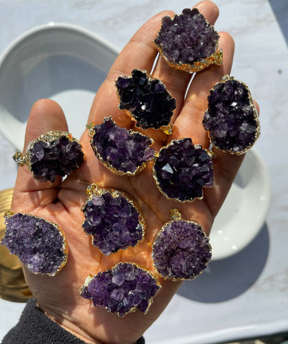 One Raw Amethyst Druzy Crystal Pendant