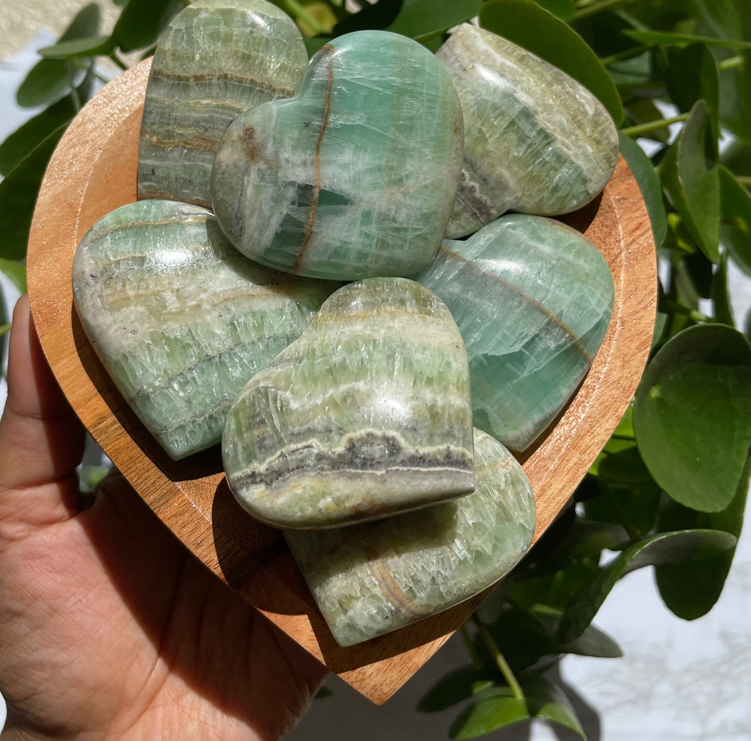 One Green Kiwi Calcite Heart